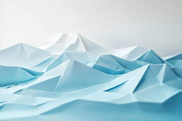 Minimalist Blue and White Paper Mountain Landscape Artwork on White Background
