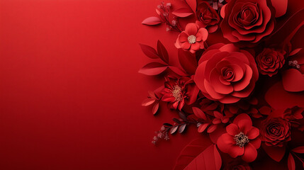 Minimal design, large space for text, mother's day theme background image, red background, carnations in flower basket, gift with ribbon, simple and modern.