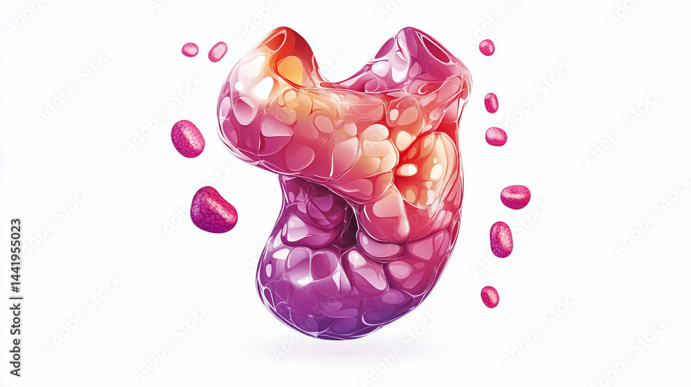 Aufkleber Abstract 3D render of a vibrant, organic, amorphous form with a textured surface and gradient color scheme.