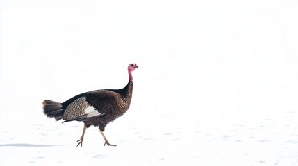 Fototapeta premium A wild turkey walking gracefully, set against a white backdrop