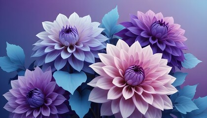 Obraz premium Stunning composition featuring an array of beautifully colored dahlias in full bloom, with lush leaves.