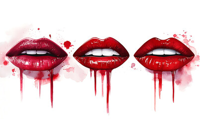 Illustrations of cosmetic products and teenage models in various makeup scenarios, isolated on white background for commercial beauty and skincare concepts.