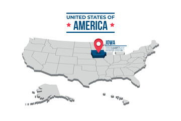 Iowa Highlighted On A 3D Map Of The United States Of America