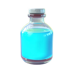 Glass bottle filled with blue liquid