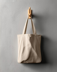 Minimalist Empty Tote Bag Mockup Collection Hanging on Wall Hooks – Natural Canvas Fabric