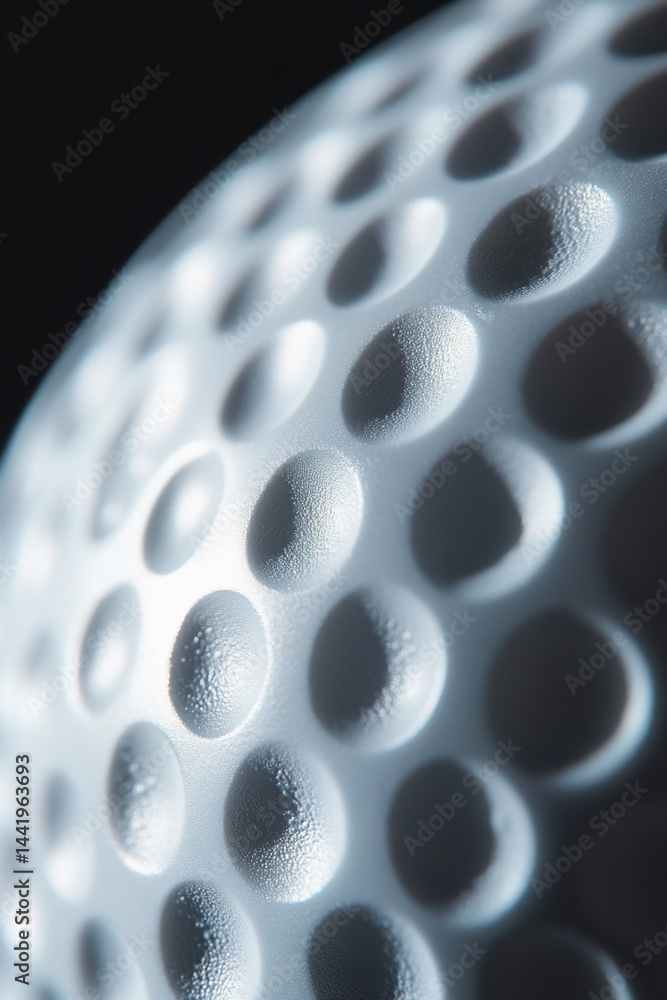 Poster close-up of a golf ball's dimpled surface, highlighting texture and light reflection.