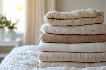 Stack of soft neutral-colored organic cotton towel