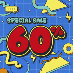 Colorful Comic Style Special Sale Poster with Bold 60% Discount on Blue Background