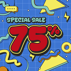 Colorful Comic Style Special Sale Poster with Bold 75% Discount on Blue Background