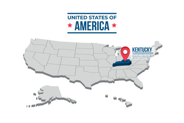 Kentucky Highlighted On A 3D Map Of The United States Of America
