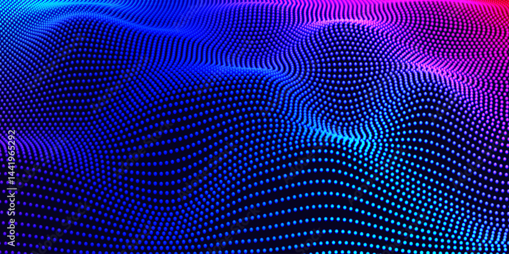 Poster glowing dots colors wavy particles abstract tech background