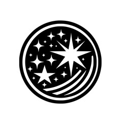 Minimalist Starburst Logo: Circle with Stars & Streaks, Black and White © MatandSterre