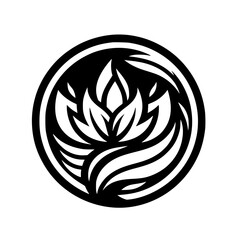 Abstract Lotus Flower in Circle, Black & White, Minimalist Design