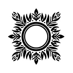 Ornamental Floral Circle Frame Design, Black and White, Elegant Vector