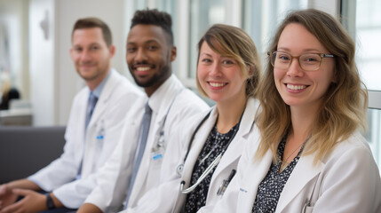 Fototapeta premium Caring healthcare team in a modern hospital lounge
