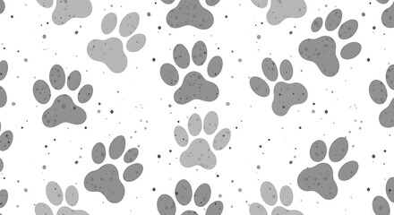 Fototapeta premium Seamless Grey Paw Print Pattern: A Pet-Themed Design
