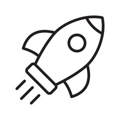 Cartoon rocket line icon. Flying rocket line icon.