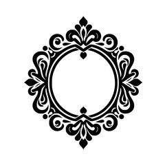 Ornate Black & White Circular Frame, Elegant Vector Design