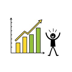 3D success chart with cheering figure