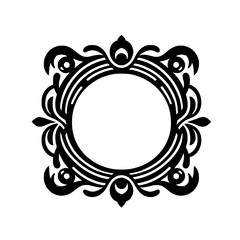 Ornate Black & White Circular Frame, Vector Illustration