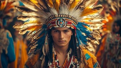 Fototapeta premium A man wearing a headdress and a necklace