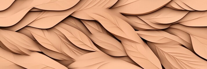 Fototapeta premium Abstract three-dimensional pattern of overlapping stylized leaves in a warm peach color, featuring elegant curves and soft shadows.
