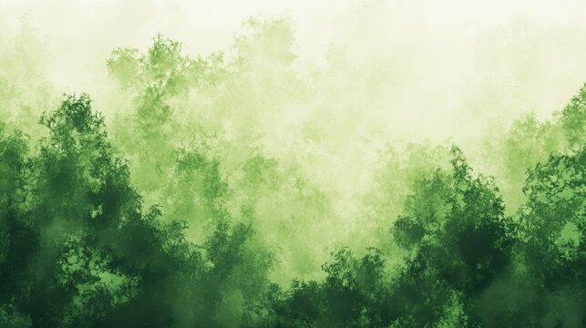 Serene green forest watercolor painting abstract nature background art eco fog lush soft dark mist