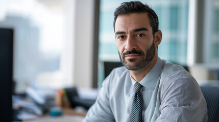 Obraz premium A confident Middle Eastern businessman in a modern office