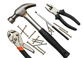 Essential Hand Tools: Hammer, Pliers, Nails & More on Transparent  background