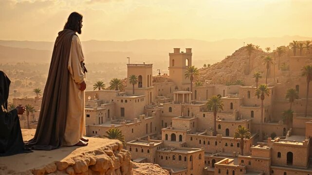 Satan tempts Jesus Christ on the temple mount
