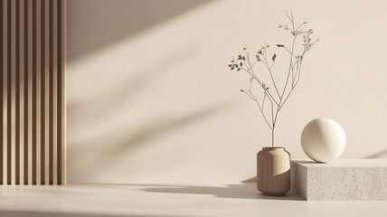 Elegant Scandinavian business background with muted tones minimal elements and natural textures, serene professional atmosphere