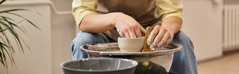Creating unique handmade pottery in a vibrant and well lit studio full of artistic energy