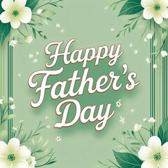 Happy Father's Day greeting card with floral border on green background. 
