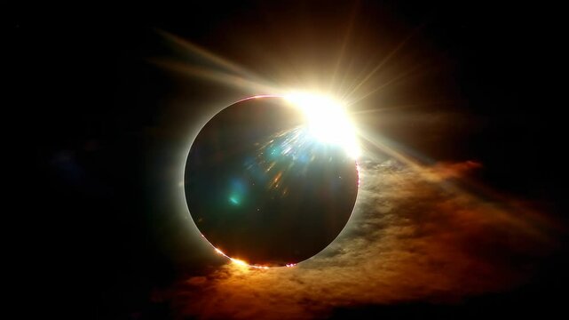 Solar eclipse captures stunning celestial event in clear skies over the landscape during mid-afternoon hours
