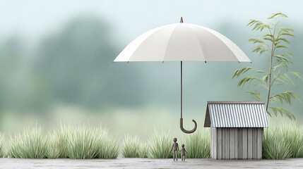 Protected Home: Umbrella Shielding House and Family