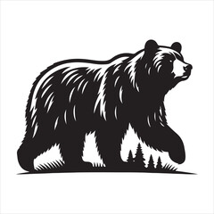 Obraz premium bear standing silhouette, vector, black color silhouette 