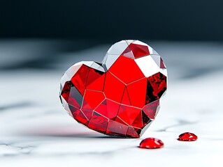 Red heart, geometric,faceted, luxury