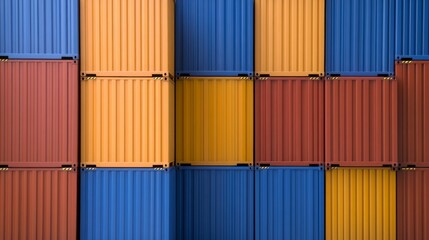 Fototapeta premium Colorful Stacked Cargo Shipping Containers Global Trade and Logistics