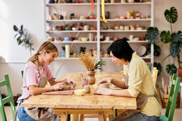Creative moments in pottery studio where a young couple expresses love through art