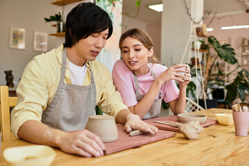 Fototapeta premium Creating memories together at a pottery studio while molding clay with love and laughter