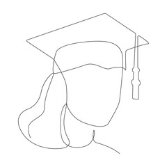Graduation cap single one line art.