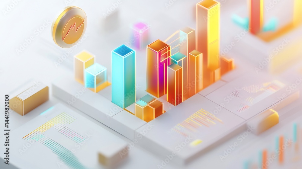 Poster Abstract 3D colorful data visualization chart, showing growth and progress.