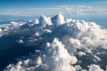 Fototapeta premium Aerial cloudscaspe picturesque clouds and sky from top view over the horizon