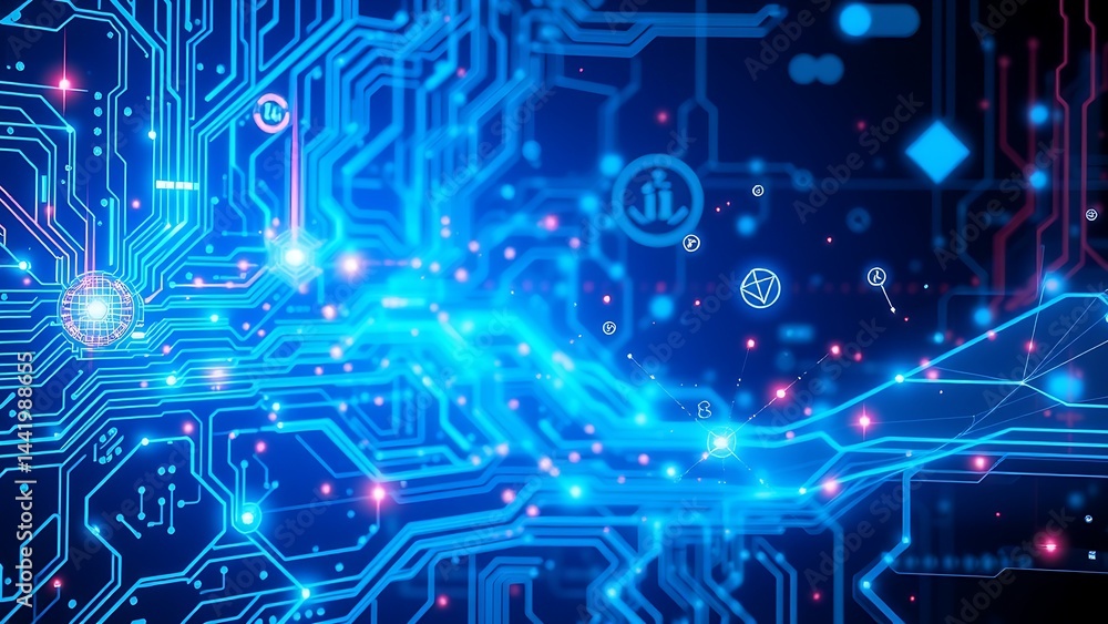 Poster abstract blue technology background with circuit board pattern