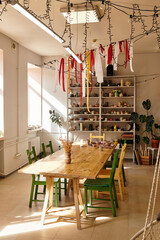 Creative pottery studio filled with vibrant colors and artistic inspiration during the day