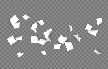 Vector falling sheets of paper png. Flying pages of documents on transparent background. Office sheets of paper png.
