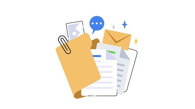 Animation of folder opening and closing. Computer file folder with documents animated video