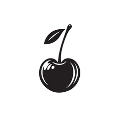Cherry Silhouette Icon in Black on White Background