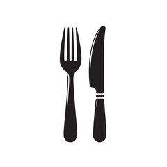 Fork and Knife Silhouette Black Icon on White Background