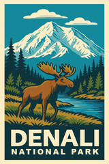 denali national park vector illustration